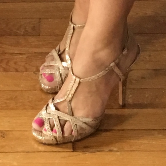 Kate Spade Nude Rose Gold Snake Print Heels - Picture 2 of 6